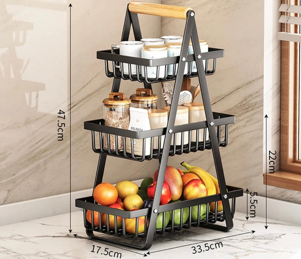 2/3-stöckiger Obstkorb für die Arbeitsplatte – Tragbarer Küchen-Organizer für Obst, Gemüse, Snacks & mehr