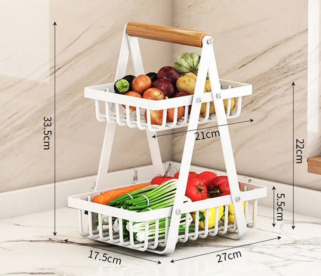 2/3-stöckiger Obstkorb für die Arbeitsplatte – Tragbarer Küchen-Organizer für Obst, Gemüse, Snacks & mehr