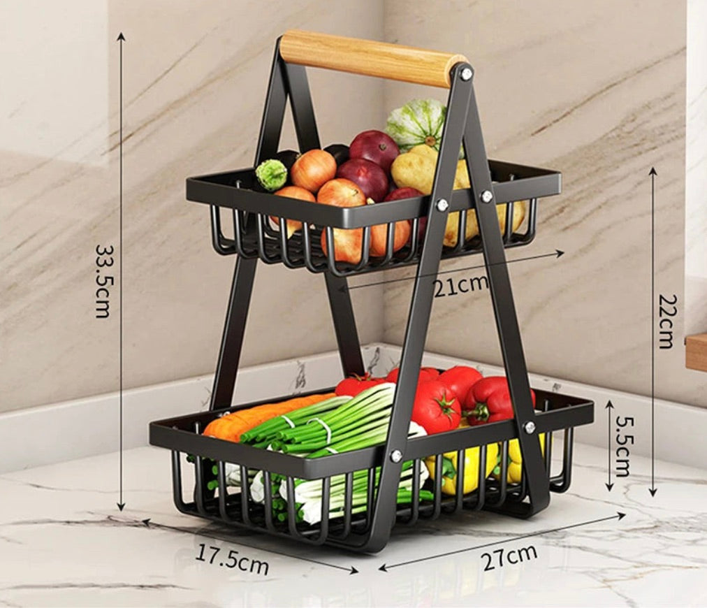 2/3-stöckiger Obstkorb für die Arbeitsplatte – Tragbarer Küchen-Organizer für Obst, Gemüse, Snacks & mehr