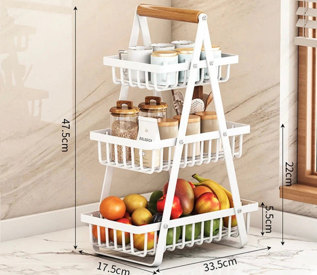 2/3-stöckiger Obstkorb für die Arbeitsplatte – Tragbarer Küchen-Organizer für Obst, Gemüse, Snacks & mehr